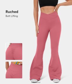 Halara נשים softlyzero קטיפה עם מותן מוצלב כיס אחורי עם תחת מרופטים חותלות יוגה סופר מתלקחות XX0PF335 בגדים פעילים ורוד סוכריות