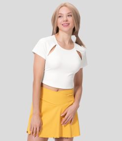 Halara נשים softlyzero קטיפה צווארון עגול חתוך מנוגד רשת קצוץ טופ ספורט טניס XX0PF1900 בגדים פעילים לבן