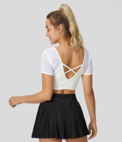 Halara נשים softlyzero קטיפה צווארון V משופשף ללא גב קרוסאובר ניגודיות רשת קצוצה קז'ואל ספורט טופ XX0PF1878 בגדים פעילים לבן