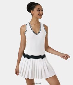 Halara נשים softlyzero קטיפה צווארון V צבע בלוק מיני שמלת פעילות טניס קפלים XX0PF932 בגדים פעילים לבן