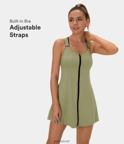 Halara נשים softlyzero רוכסן אוורירי רצועה מתכווננת ללא גב שמלה מגניבה מיני טניס אקטיבית XX0PF942 בגדים פעילים ירוק ערבה עדין