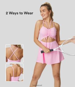 Halara נשים softlyzero שרוך אוורירי ללא גב צלב כיס 2 חלקים כיס מגניב מגע מיני סליפ טניס אקטיבי XX0PF962 בגדים פעילים חוטם