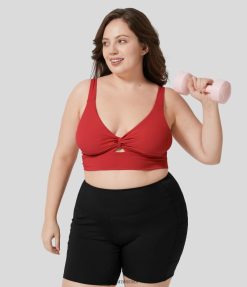 Halara נשים softlyzero תמיכה נמוכה אוורירית מפותלת חתוכה ללא משענת מגע מגניב בריקוד בלט בלט פלוס חזיית ספורט XX0PF2148 בגדים פעילים מאדים אדום