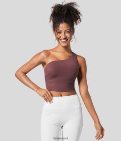 Halara נשים softlyzero תמיכה נמוכה בכתף ​​אחת חזיית ספורט יוגה ללא גב XX0PF1586 בגדים פעילים מהגוני אדום