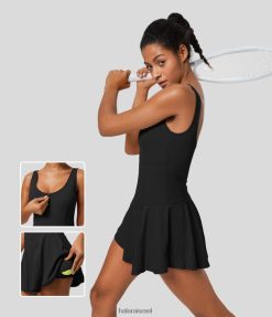 Halara נשים U צווארון חצי רוכסן ללא גב 2 ב-1 כיס צד מיקרו מיני שמלת טניס פעילה במהירות יבשה XX0PF930 בגדים פעילים שָׁחוֹר