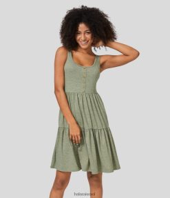 Halara נשים u צווארון כפתור ללא גב משוכפל מכפלת מלמלה זורמת שמלת נופש מיני XX0PF981 הַלבָּשָׁה חוט פרחוני ירוק בהיר